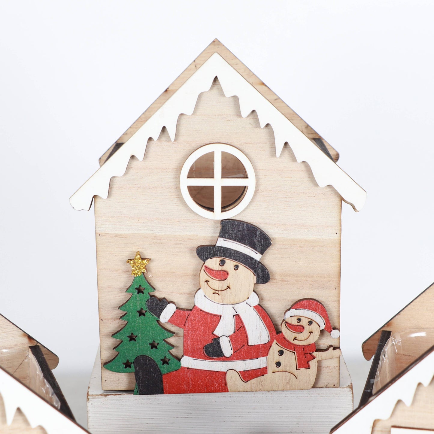 Wood Christmas House Planter for Houseplants