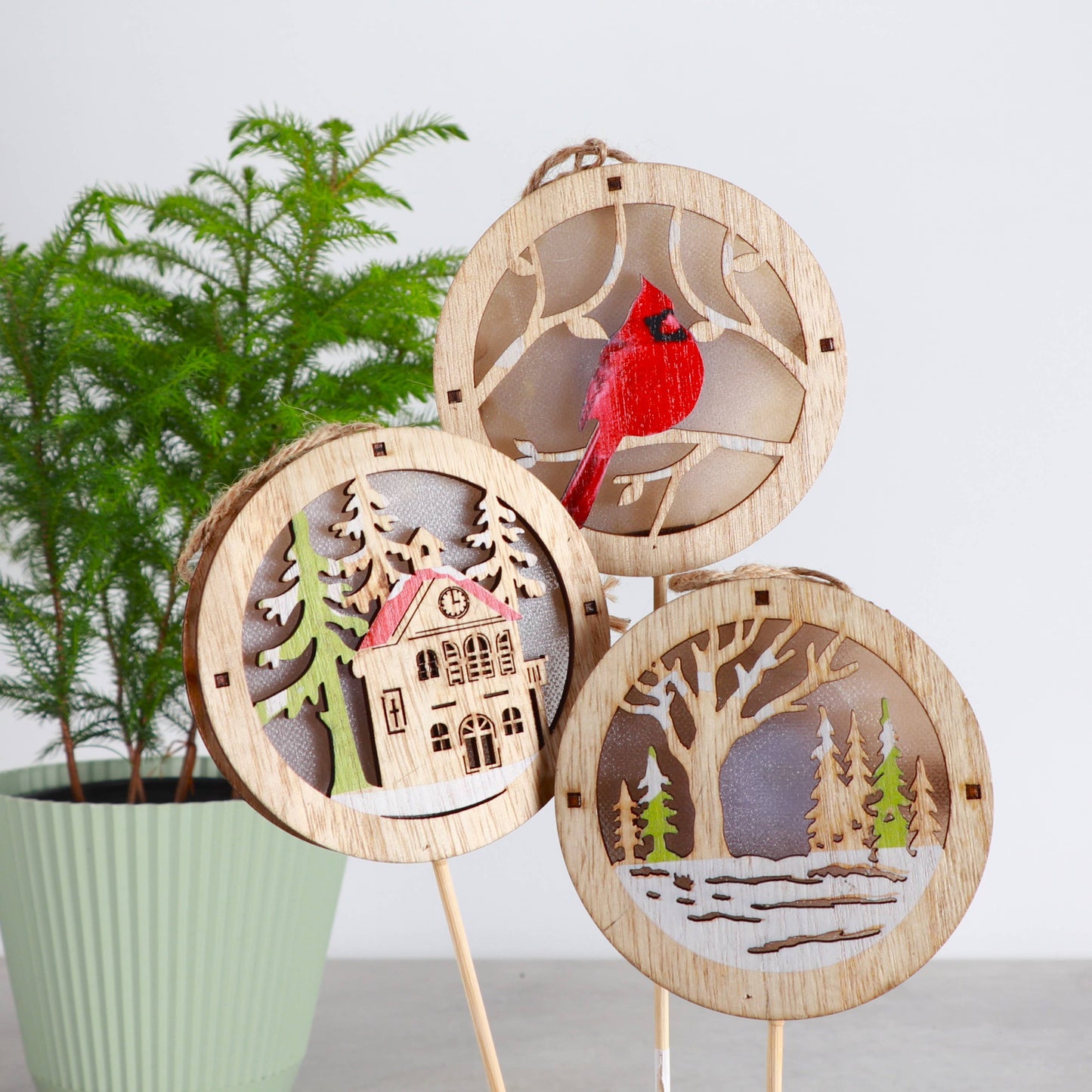 LED Lighted Wintery Scene Plant Picks