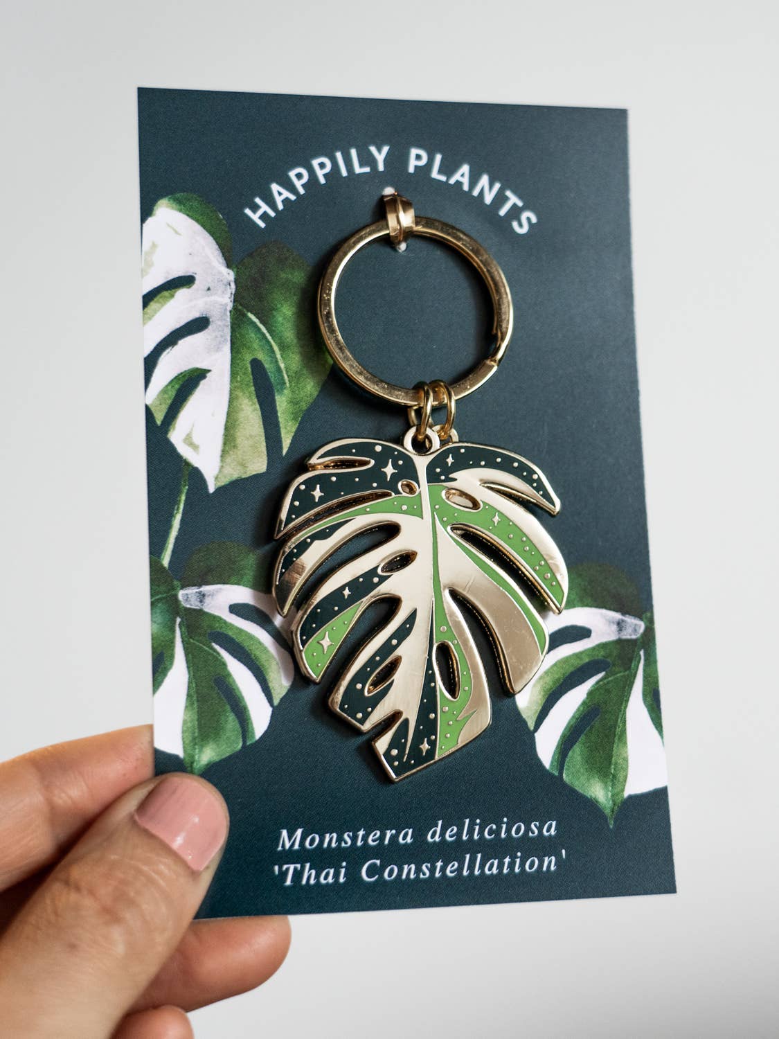 Happily Plants - Monstera 'Thai Constellation' Plant Keychain, Plant Gifts