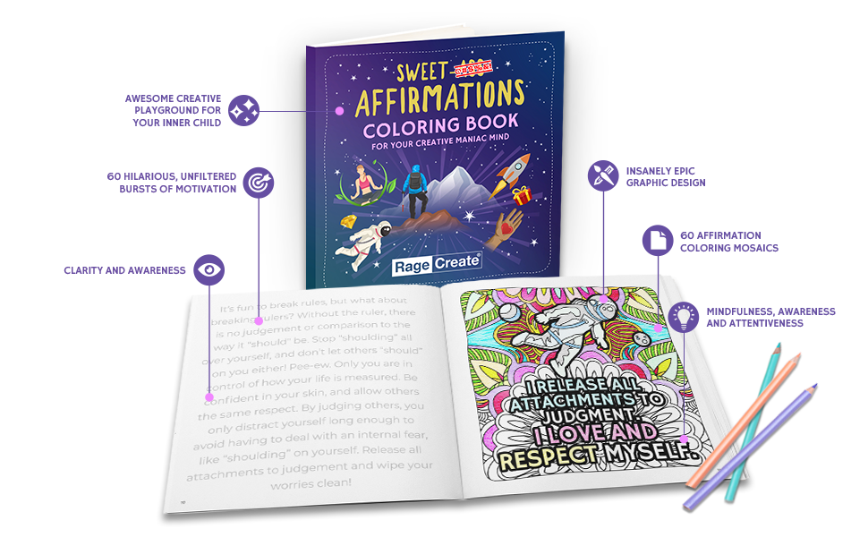 Rage Create - Sweet-Ass Affirmations Coloring Book - 60 Coloring Mosaics