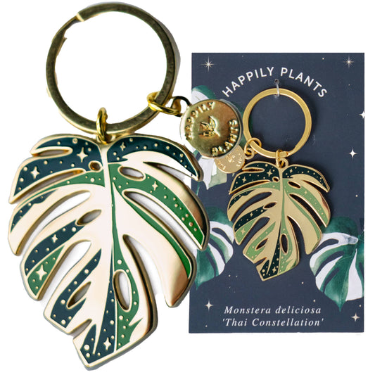Happily Plants - Monstera 'Thai Constellation' Plant Keychain, Plant Gifts
