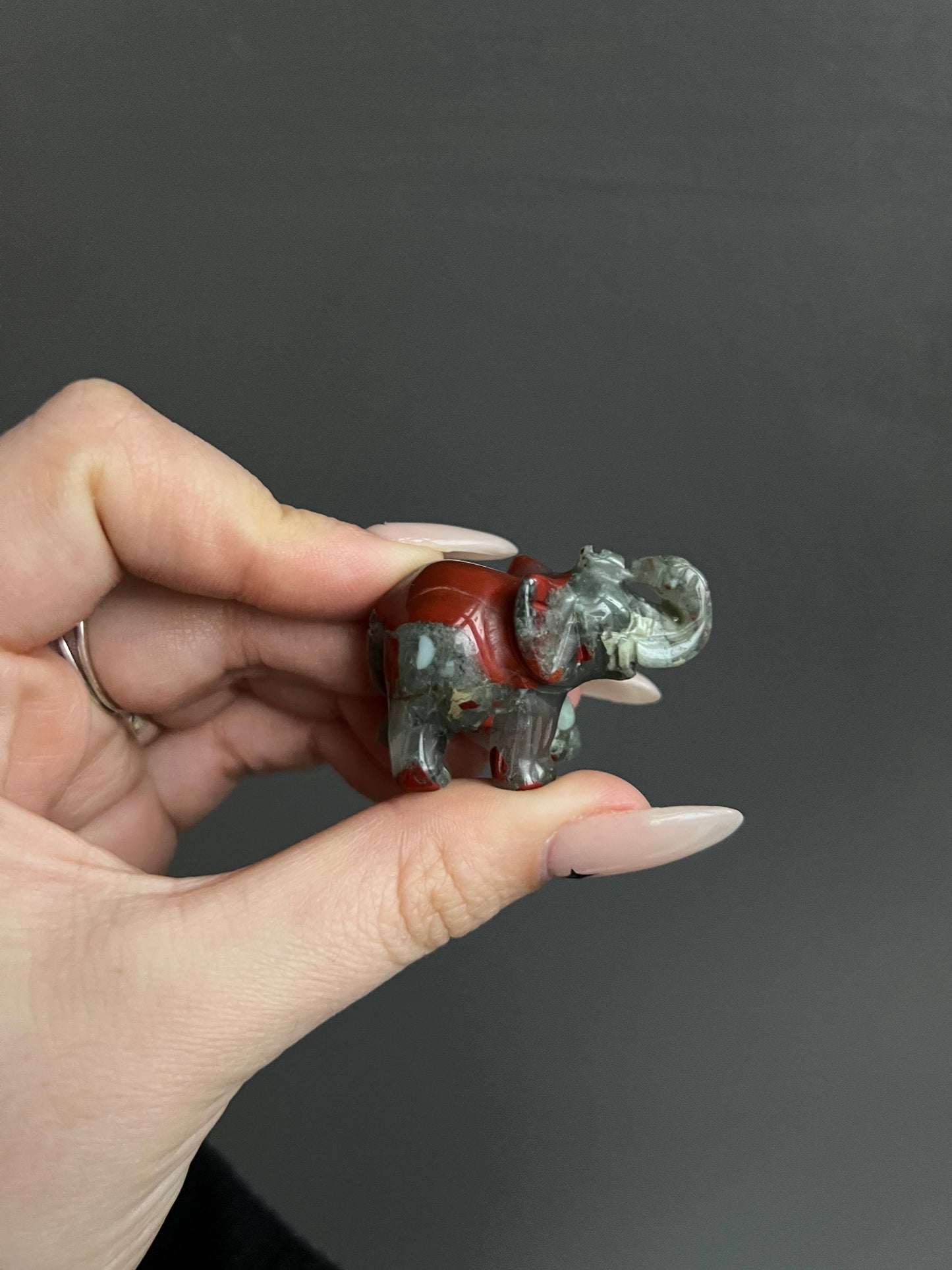 Bloodstone Jasper Crystal Elephant Carving