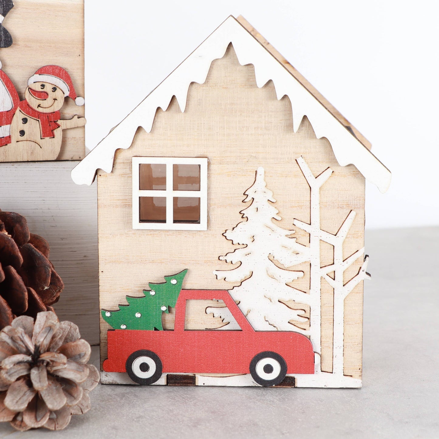 Wood Christmas House Planter for Houseplants