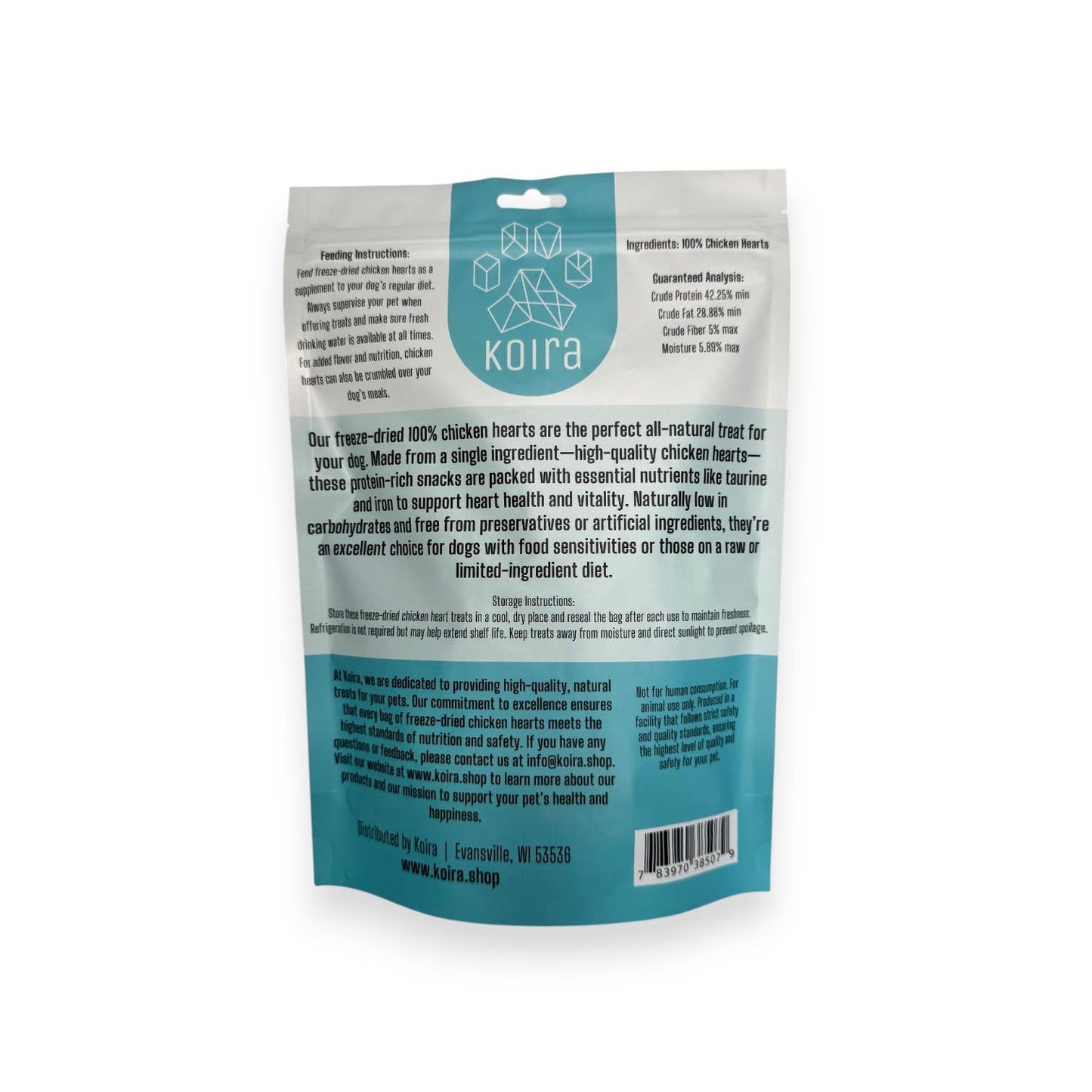 Koira - Freeze-dried Chicken Hearts Dog Treats: 4 oz Bag