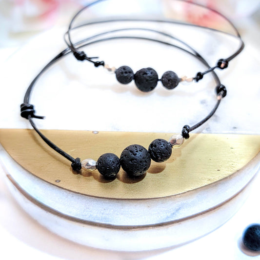 A Dash of Kinship - Adjustable Diffuser Bracelet - Faceted: Adult | 7" - 9" / Black Leather