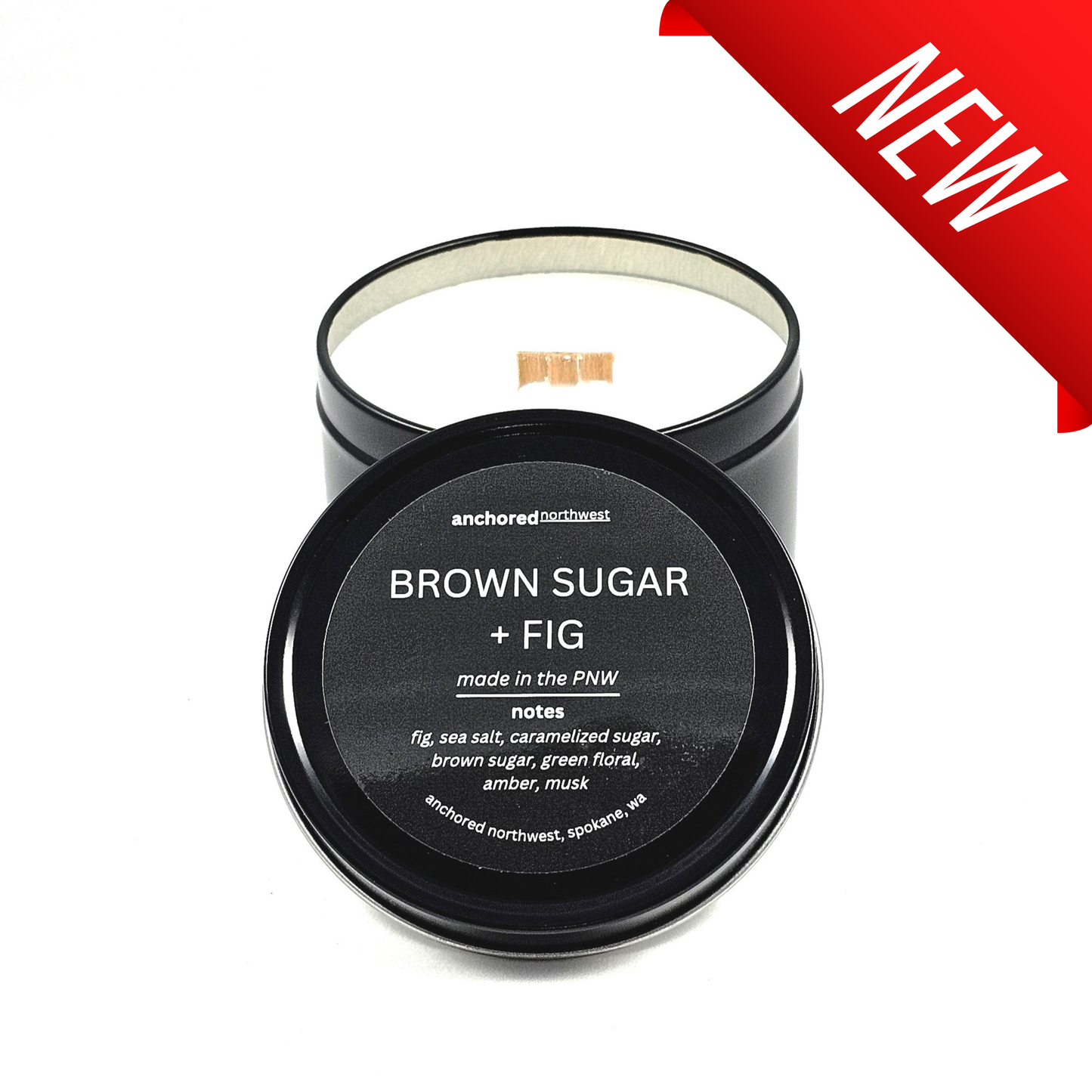 Brown Sugar + Fig Wood Wick Black Soy Candle: 6oz