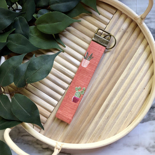 MDStickerShop - Potted Plants Print Fabric Wristlet Keychain, Key Fob