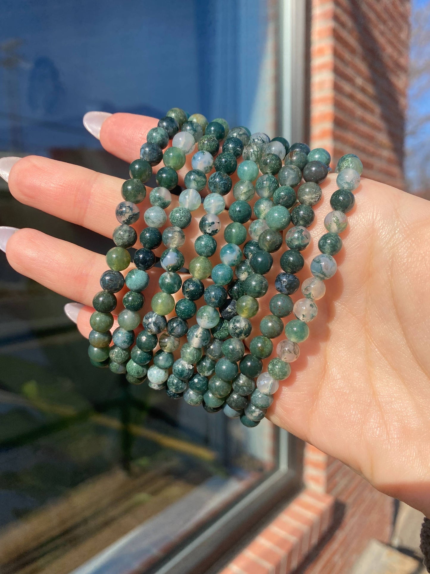 Sapphire & Sage - Moss Agate Beaded Crystal Bracelet