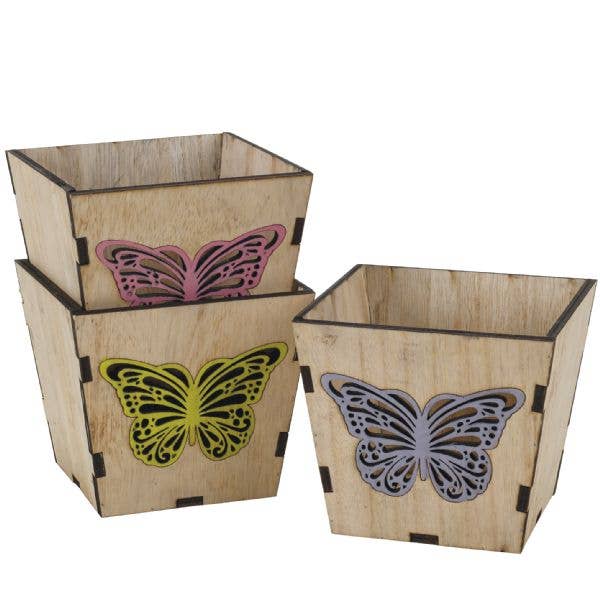 Thorsen's Greenhouse - Butterfly Design Wooden Pot for Houseplants - 4" Size