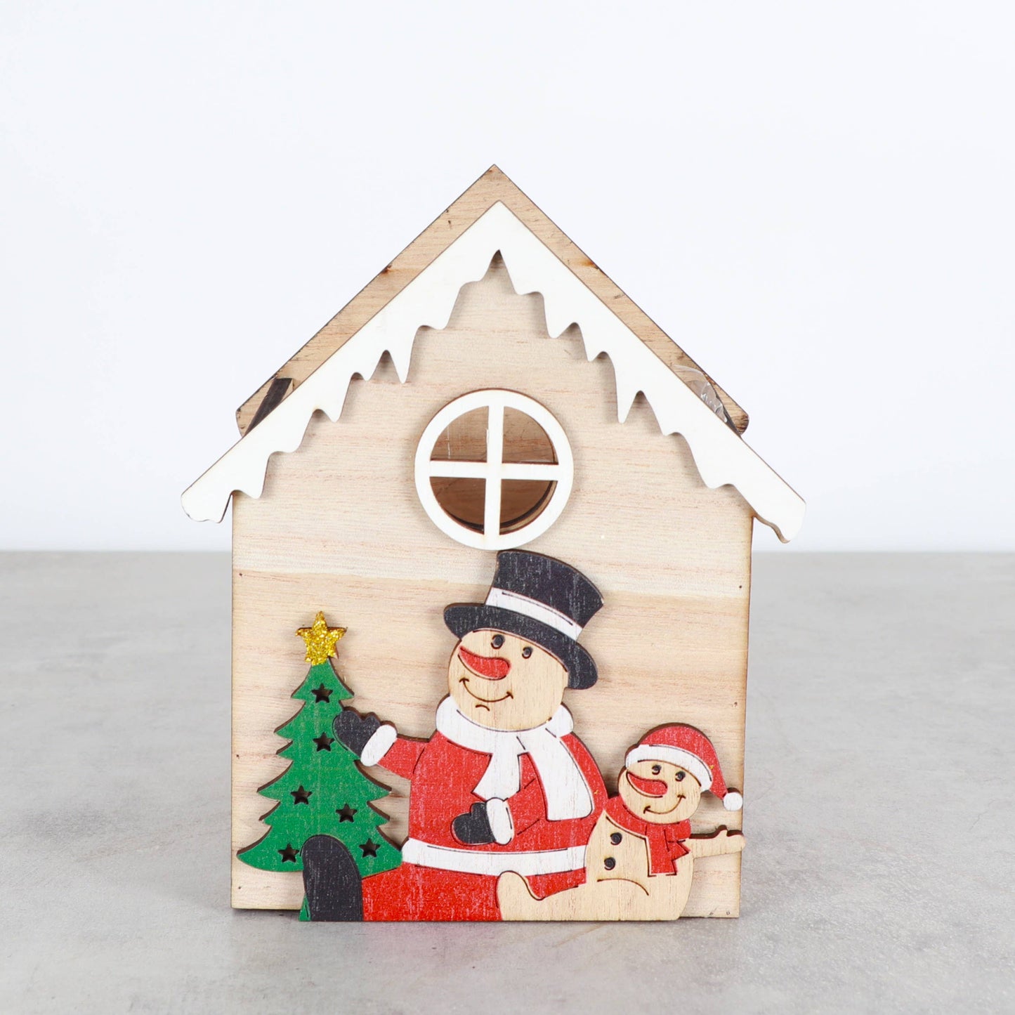 Wood Christmas House Planter for Houseplants