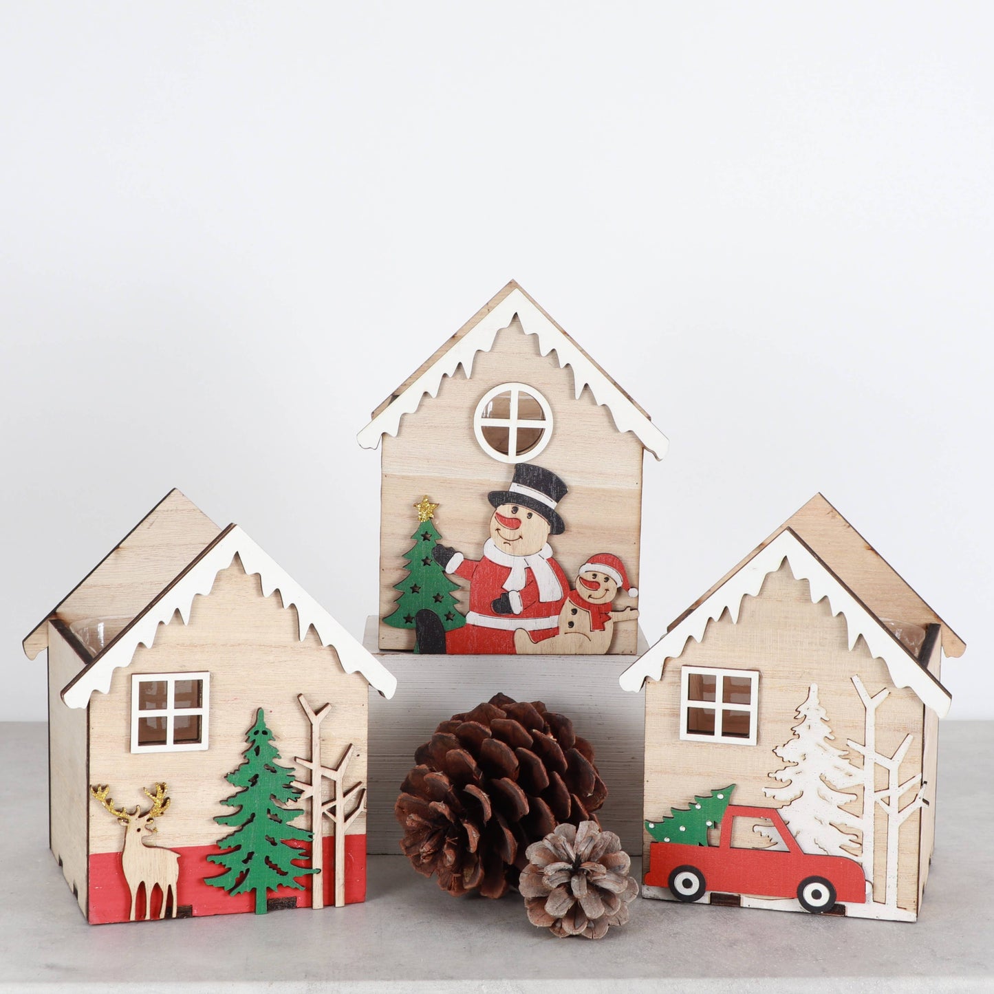 Wood Christmas House Planter for Houseplants