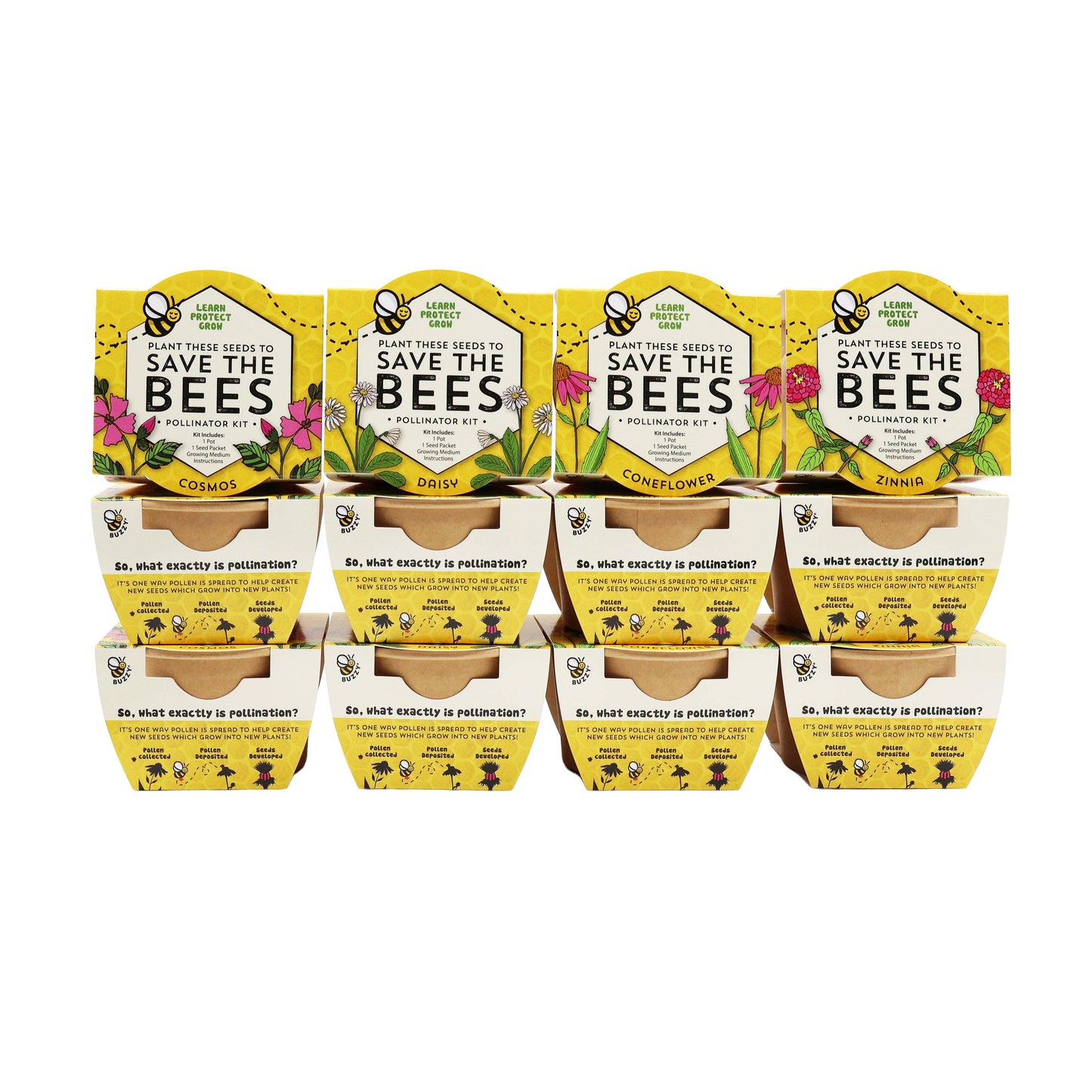 Buzzy Seeds Grow Gifts - Save The Bees Kits | Paper Cups | Pollinator Seeds