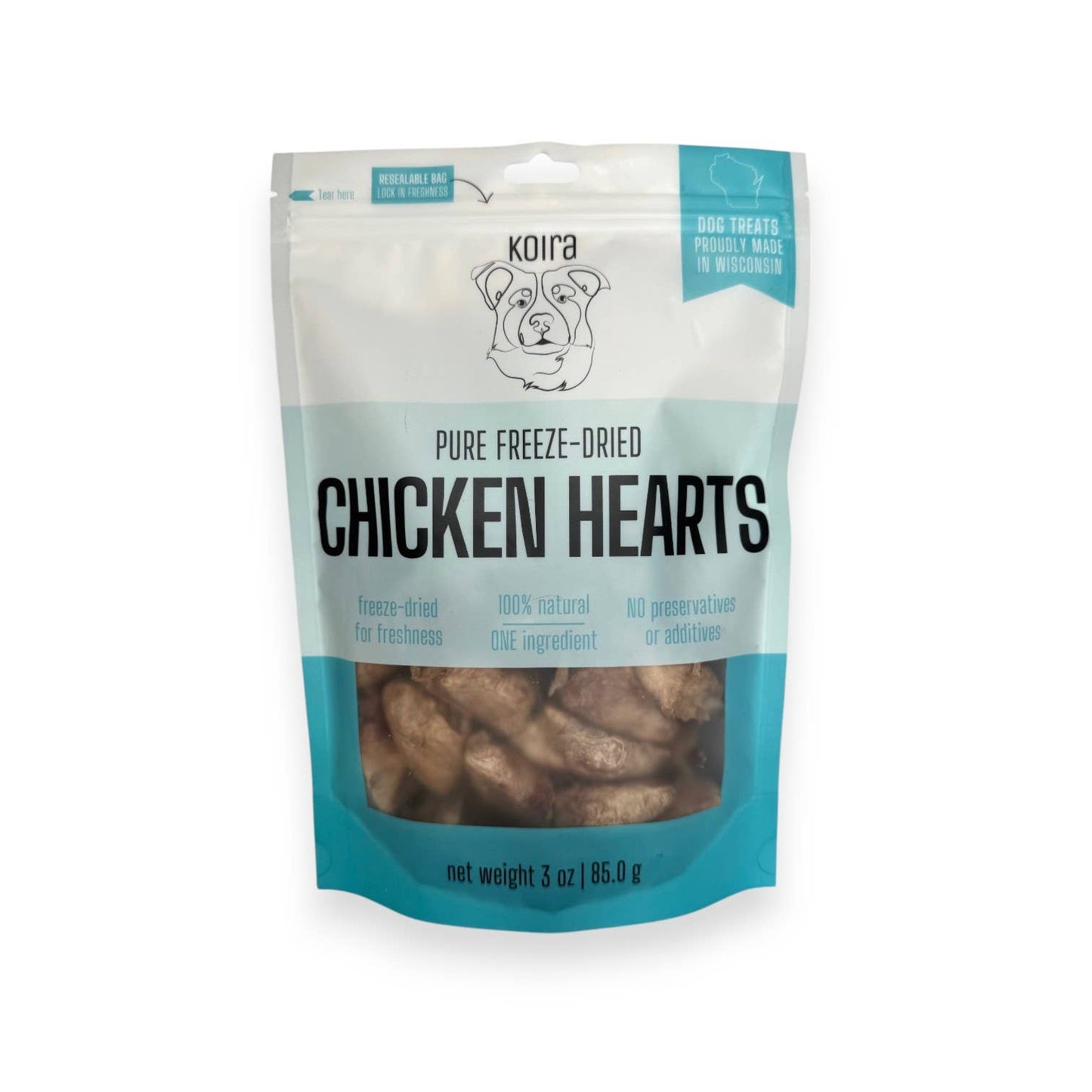 Koira - Freeze-dried Chicken Hearts Dog Treats: 4 oz Bag