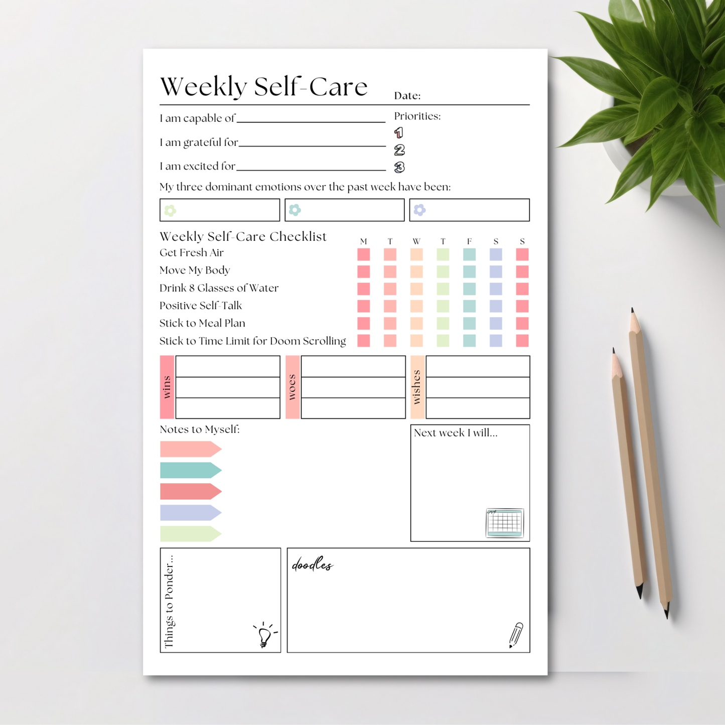 Eleventh and Taylor - Weekly Self-Care Planner: 50 Page Tear-Off Notepad
