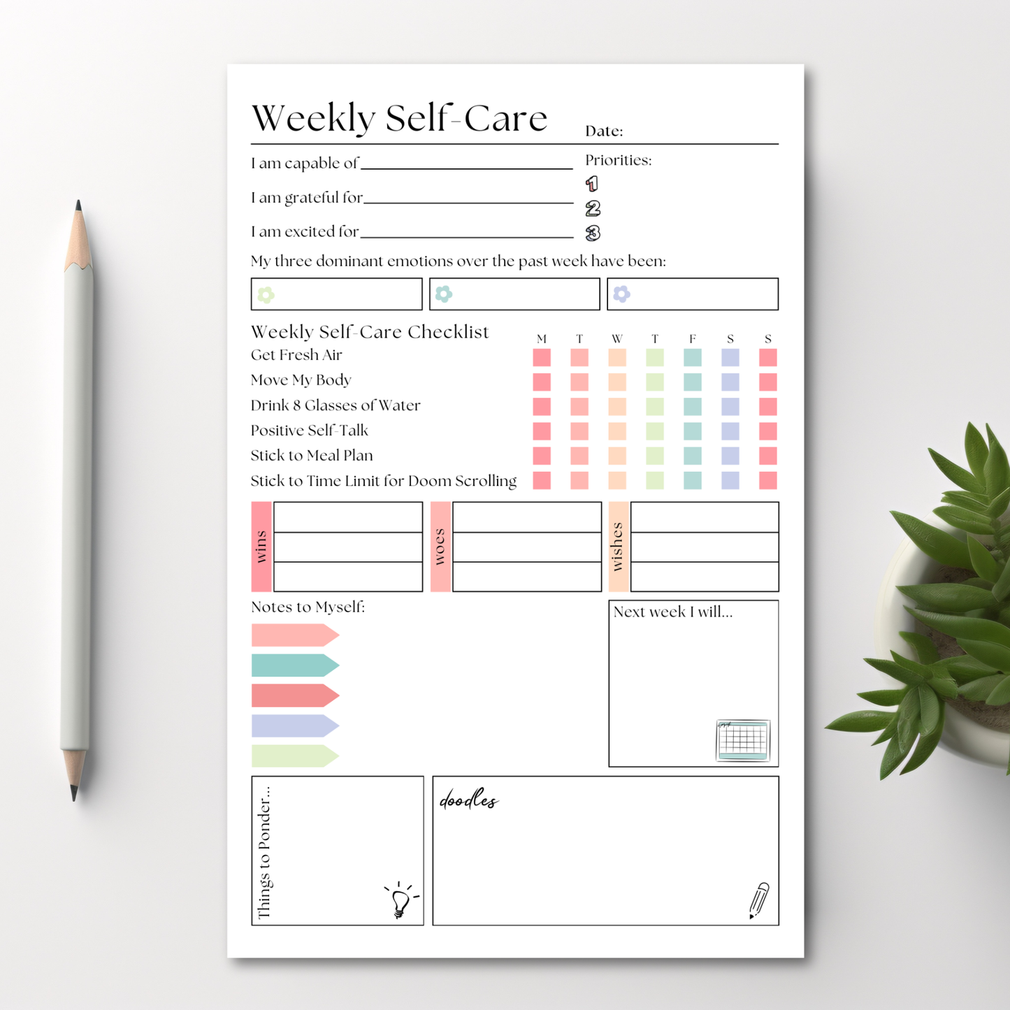 Eleventh and Taylor - Weekly Self-Care Planner: 50 Page Tear-Off Notepad