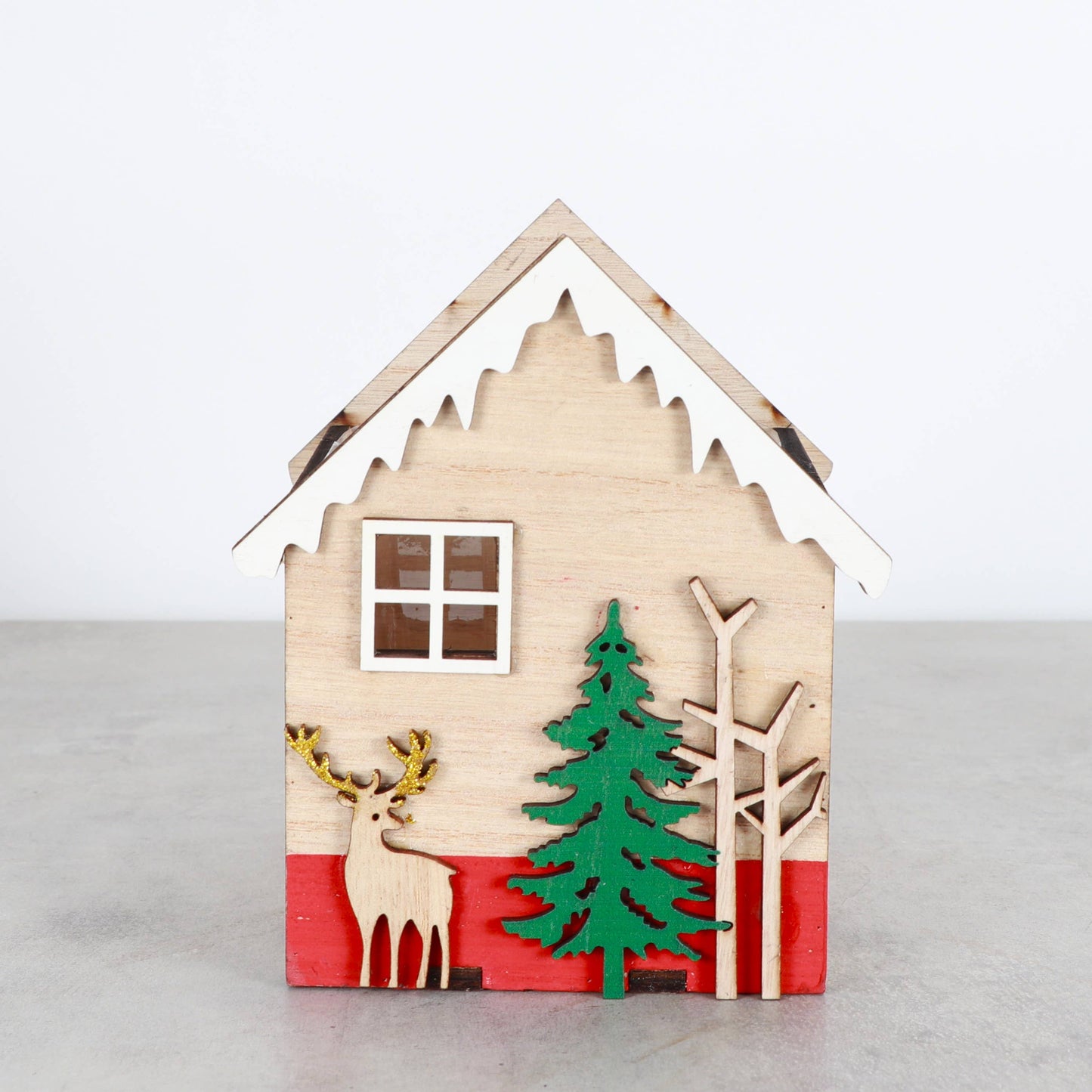 Wood Christmas House Planter for Houseplants