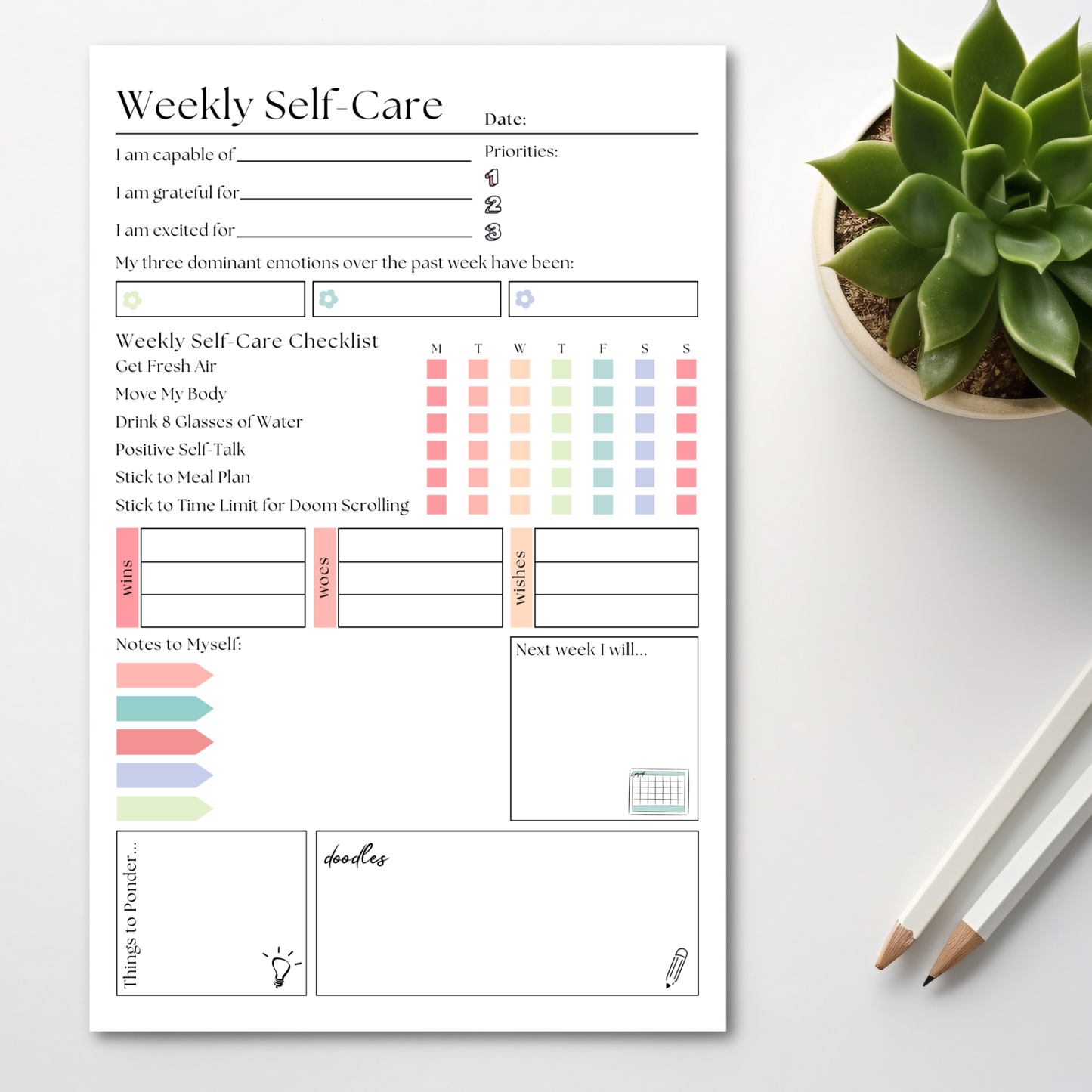 Eleventh and Taylor - Weekly Self-Care Planner: 50 Page Tear-Off Notepad