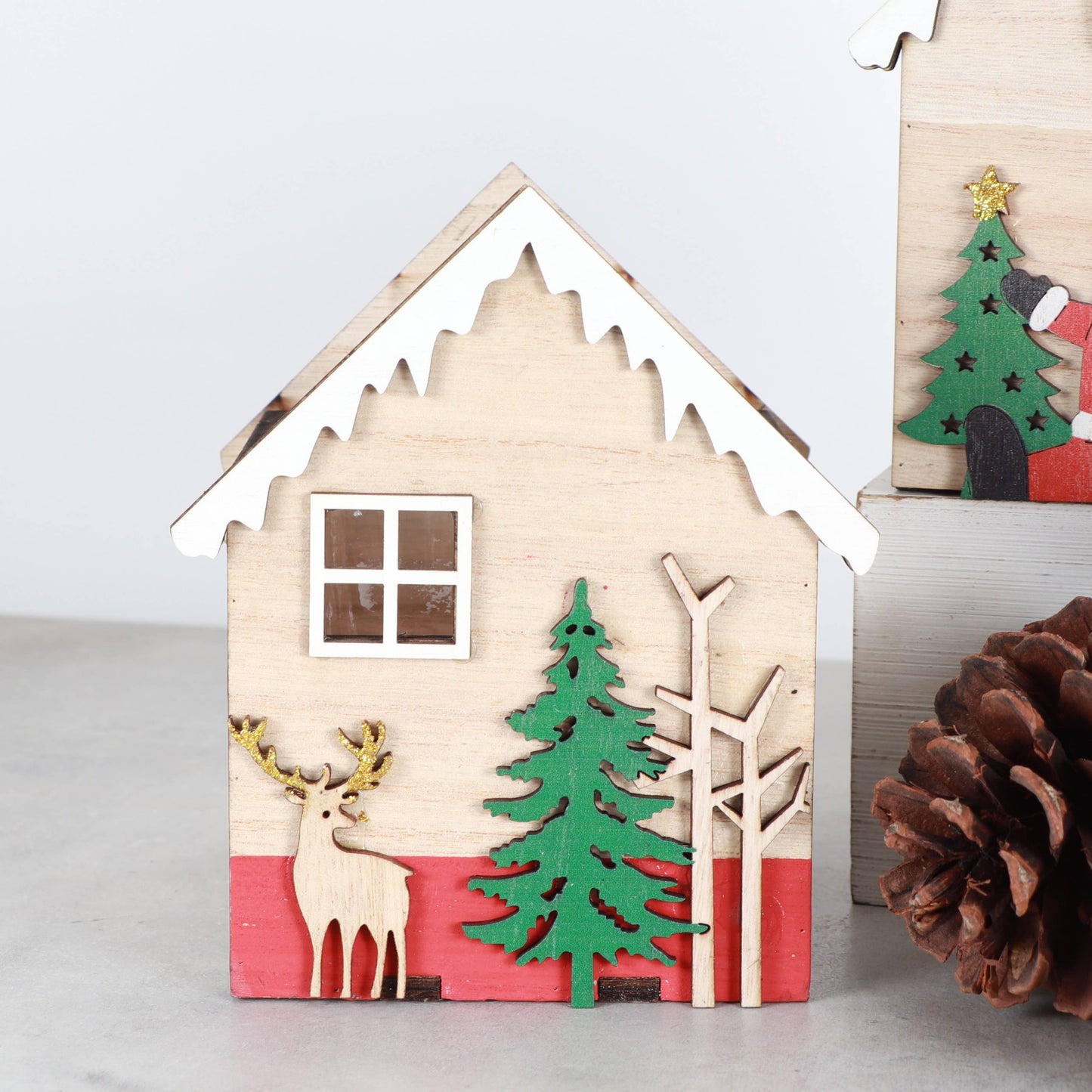 Wood Christmas House Planter for Houseplants